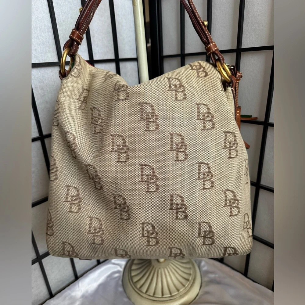 Dooney & Bourke Tan and Brown Monogram Tassel Shoulder Bag - Picture 6 of 10